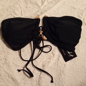 NWT Israella Dillion Black Bikini Top With Gold Medal Accent Size M